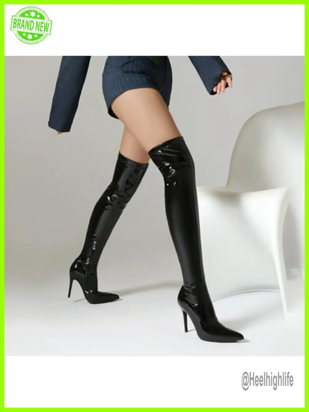 Shiny Patent Leather Pointed Toe Stiletto High Heel Over the Knee Boots